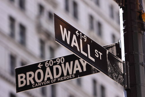 Broadway and Wall Street Sign